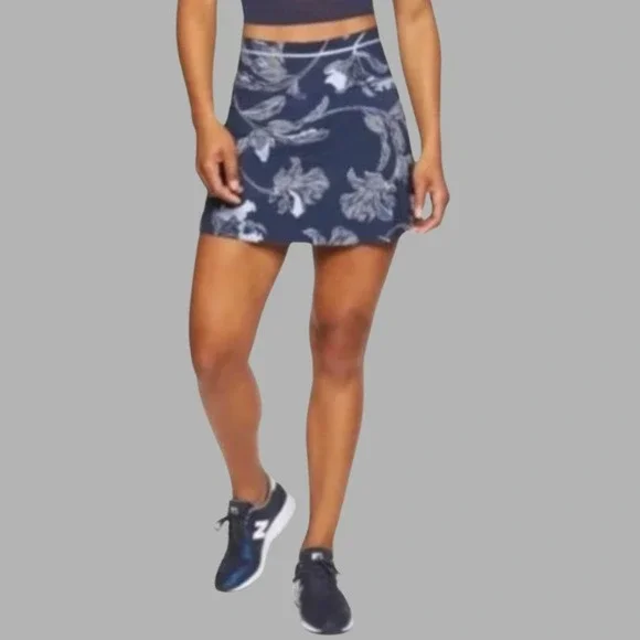 Athleta Sonic Skort Navy Blue White Floral Print Women's Size Large Pickleball - Picture 1 of 11